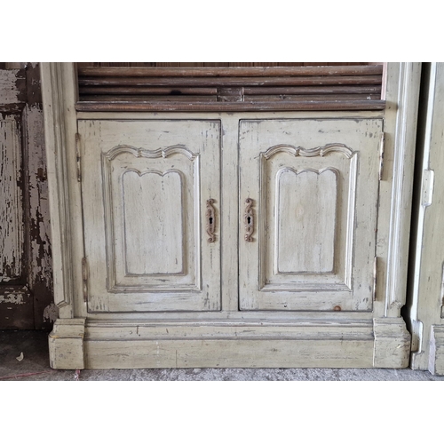 1374 - Pair of large French bookcases with twin cupboard doors to base and distressed paintwork, H 240cm x ... 