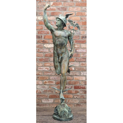 1157 - Exceptional cast bronze statue of Mercury in traditional pose, H 190cm