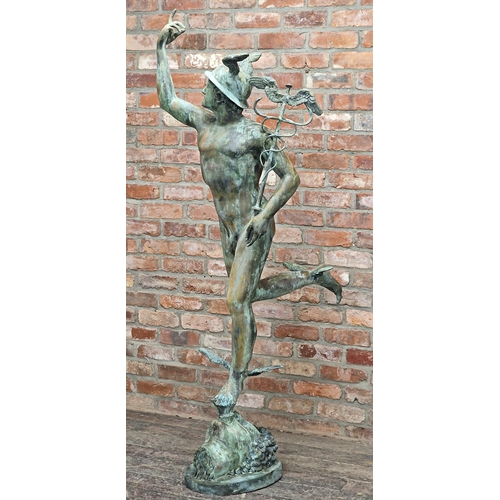 1157 - Exceptional cast bronze statue of Mercury in traditional pose, H 190cm