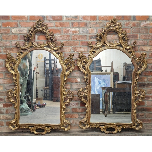 1442 - Good pair of decorative ornate gilt Rococo style wall mirrors, H 166cm x W 101cm (2)