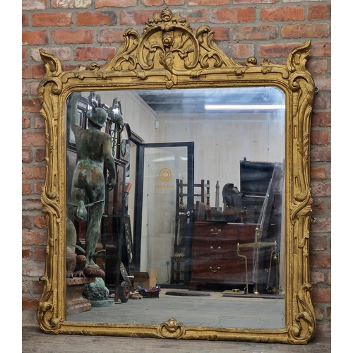 1444 - Large good quality 19th century Rococo style giltwood and gesso wall mirror with scrolling acanthus ... 