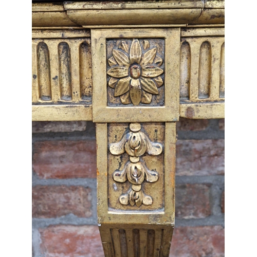 1380 - large French giltwood serpentine console table with marble top, carved detail and fluted frieze, H 9... 