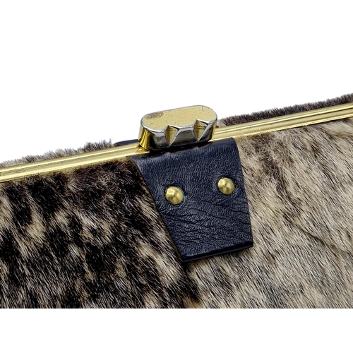 291 - Hand made seal skin and brass clasp handbag, J.M & G Johnson, Shetland island, 31cm x 14cm