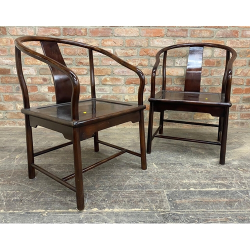 1233 - Pair of Chinese Hardwood Horseshoe Chairs H84 x W61 x D61cm