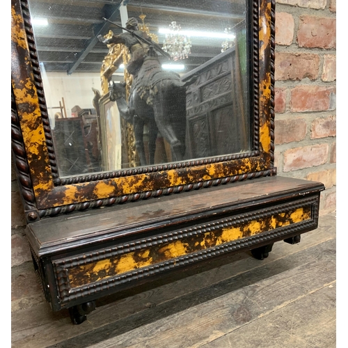 1429 - Good Regency painted faux tortoiseshell framed mirror, with candle box, 106cm x 62cm