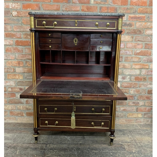 1187 - French Empire abattant with marble top and four front enclosing a fitted interior and three long dra... 