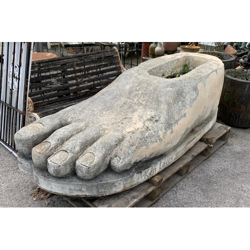 1074 - Impressive very large reconstituted stone garden planter in the form of a foot, inscribed 'Ken Lacy'... 