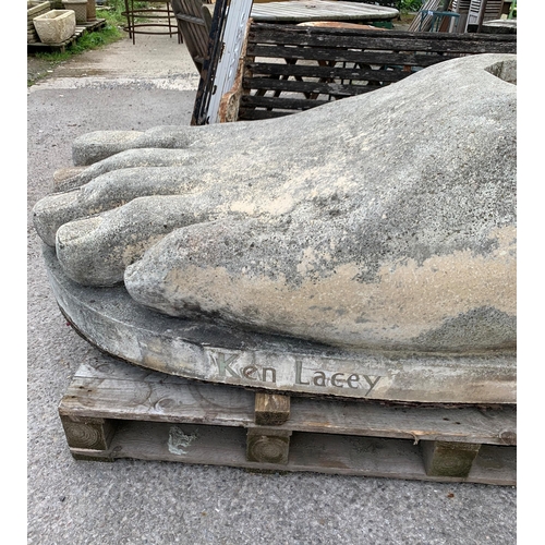 1074 - Impressive very large reconstituted stone garden planter in the form of a foot, inscribed 'Ken Lacy'... 