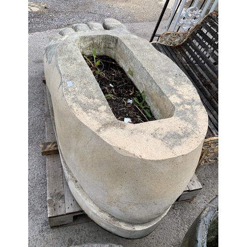 1074 - Impressive very large reconstituted stone garden planter in the form of a foot, inscribed 'Ken Lacy'... 