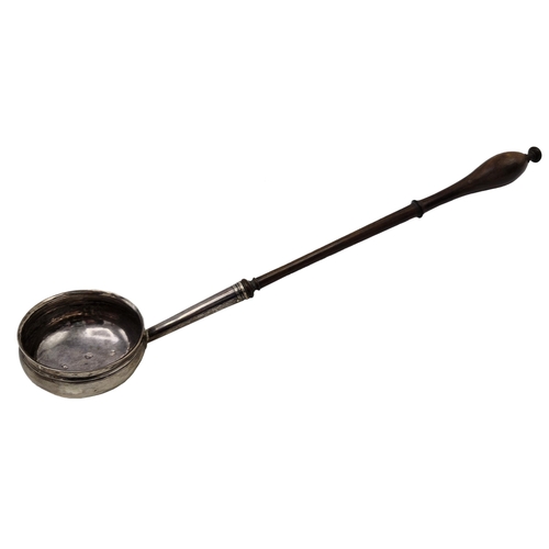 216 - George II silver toddy ladle with turned rosewood handle, maker IS, London 1736, 33cm long