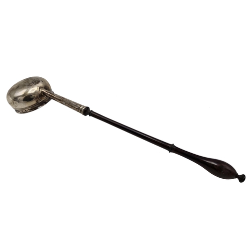 216 - George II silver toddy ladle with turned rosewood handle, maker IS, London 1736, 33cm long