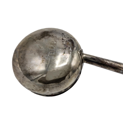 216 - George II silver toddy ladle with turned rosewood handle, maker IS, London 1736, 33cm long