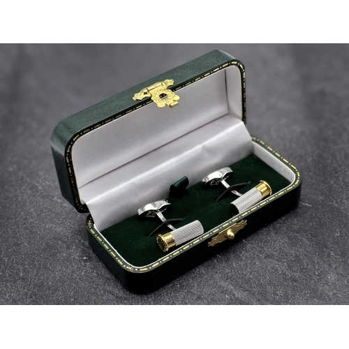 266 - Holland & Holland chrome and brass shotgun cartridge cufflinks, boxed