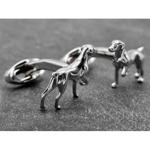 267 - Holland & Holland chrome hunting hound cufflinks, boxed