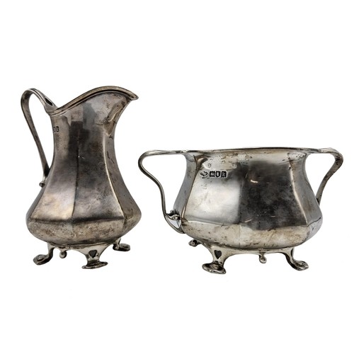 174 - Art Nouveau silver milker jug and sucrier, faceted bowls pierced with hearts, maker Charles Clement ... 