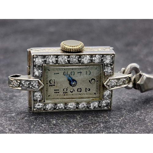 22 - Good Art Deco platinum and diamond cocktail watch, 14mm case with diamond bezel and lugs, 10.5g gros... 