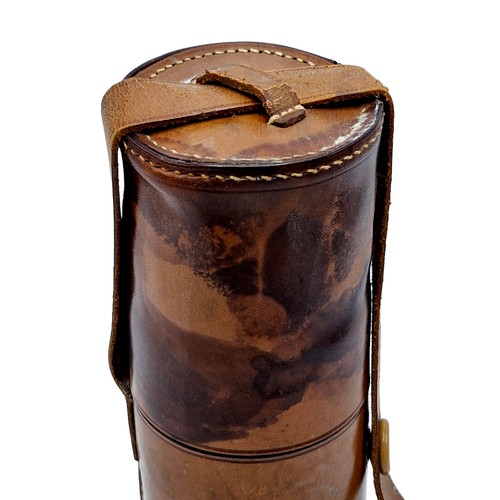 274 - Good mixed sporting / hunting lot - fluted glass flask in leather case, hunting cup in snakeskin cas... 