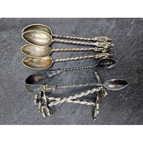 222 - Mixed silver - Cased set of six Albany handle teaspoons, silver handled bone salad servers, six silv... 