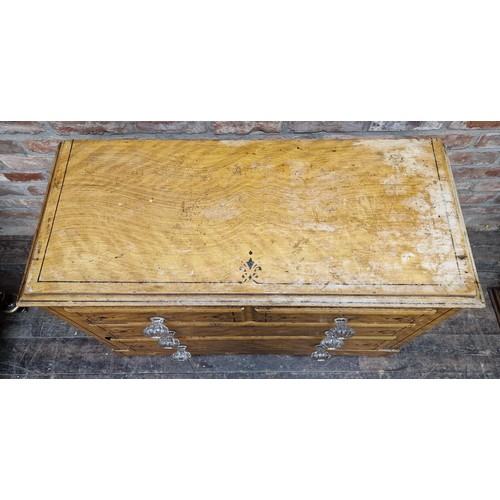 1382 - Victorian scumbled pine chest of two short over two long drawers with stencilled detail, H 78cm x W ... 