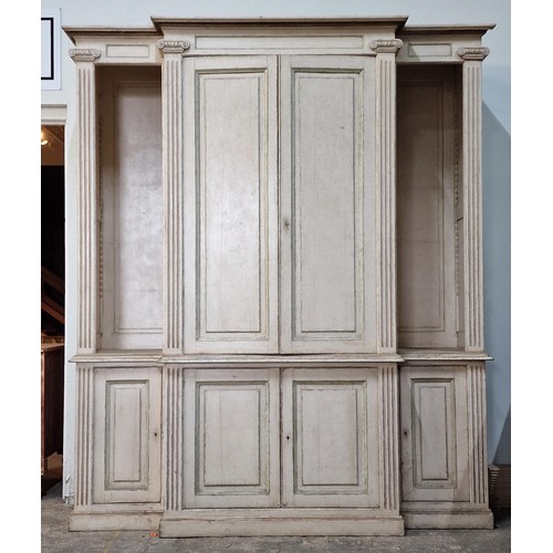 1384 - Good quality substantial French breakfront bookcase with Corinthian column pilasters and distressed ... 