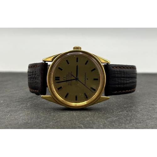 2 - Vintage 18ct Omega Constellation Automatic gents watch, 35mm case, gold dial with baton markers, Ome... 