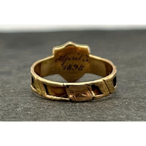 53 - 18ct and enamel mourning ring, inscribed April 3 1898 to interior, maker Henry Hyde and Sons, size N... 