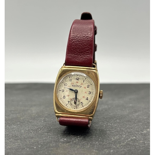 7 - Vintage Rotary 9ct dress watch, 24mm case, cream dial with Arabic numerals and subsidiary second dia... 