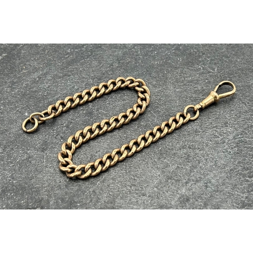 111 - 9ct rose gold curb link Albert chain, 21cm long, 19.1g