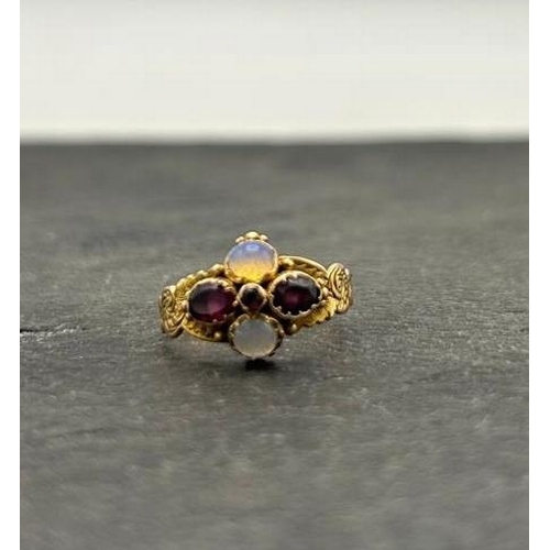 59 - Victorian 12ct moonstone and amethyst ring, size J, 1.5g