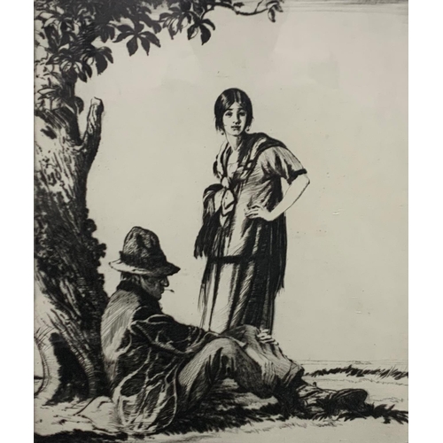 1570 - Ernest Herbert Whydale (1886-1952) - Gypsies, signed, black and white etching, 30 x 25cm, framed