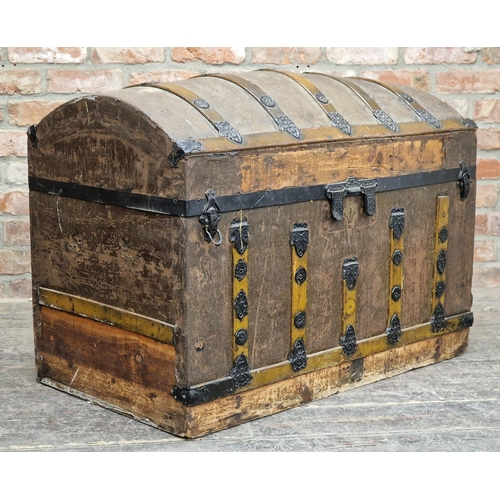 1389 - 19th century French dome top trunk with applied metal mounts, H 69cm x W 98cm x D 56cm