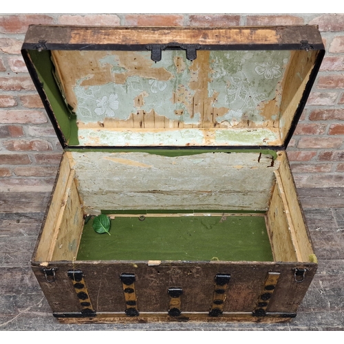 1389 - 19th century French dome top trunk with applied metal mounts, H 69cm x W 98cm x D 56cm