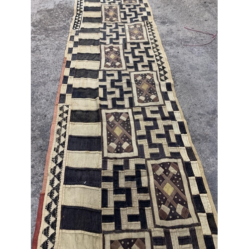 427 - Vintage Democratic Republic Of Congo Raffia hand woven Kuba cloth, 580cm x 75cm