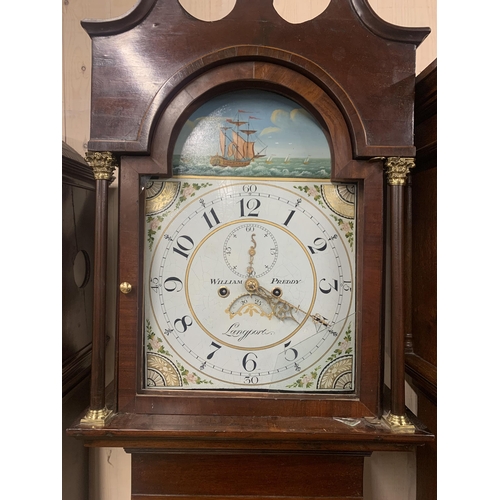 309 - William Preddy of Langport - Antique eight day twin train longcase clock, the hand painted dial with... 