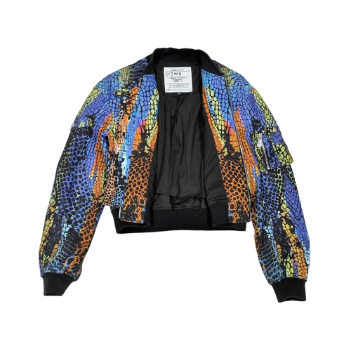 73 - MCQ Alexander McQueen multi-coloured snakeskin pattern cotton bomber jacket, likely size S