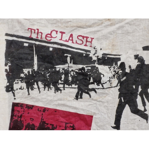 20 - The Clash - White Riot printed lined bandana, 40 x 40cm, framed