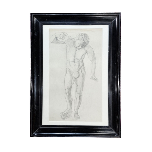 1434 - Early 20th Century school - classical standing nude, unsigned, pencil, 50 x 28cm, framed