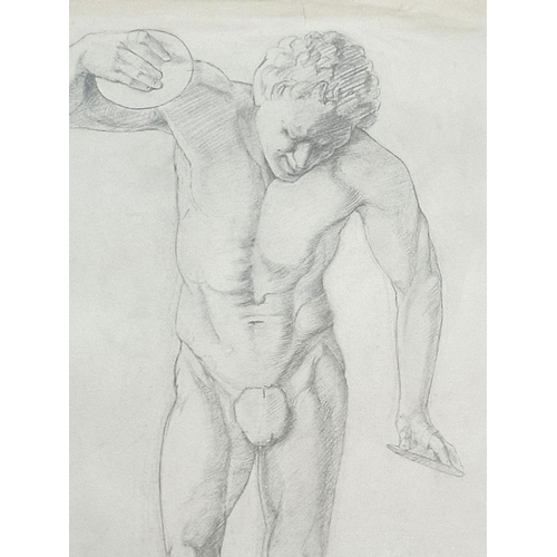 1434 - Early 20th Century school - classical standing nude, unsigned, pencil, 50 x 28cm, framed