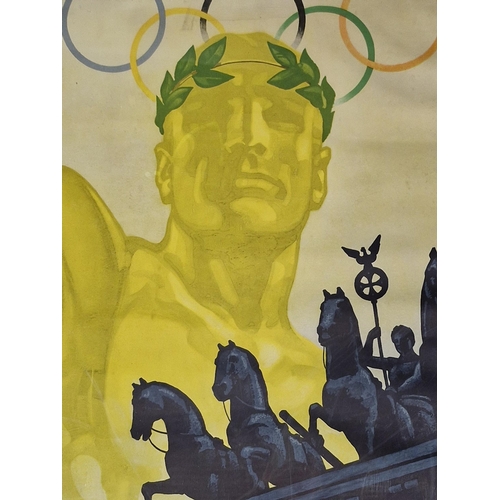 578 - Original Berlin 1936 Olympics poster, designed by Franz Wurbel, English edition,  portrays a golden ... 