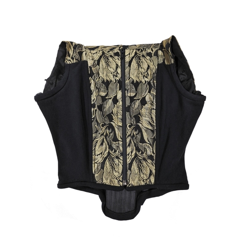 76 - Vivienne Westwood black and gold leaf pattern brocade corset, red label