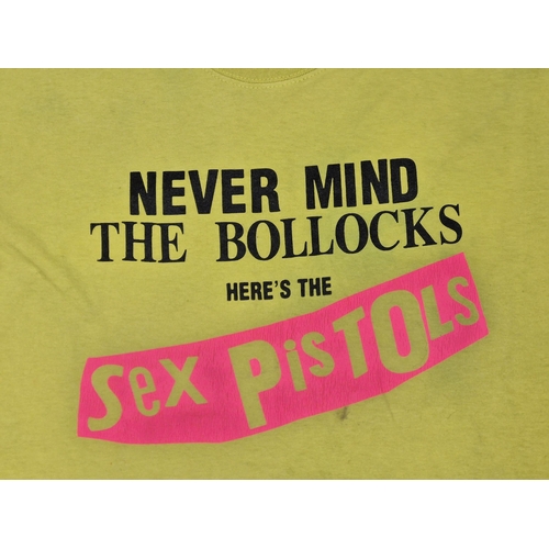 84 - Sex Pistols 'Never Mind The Bollocks' yellow and pink band t shirt, size youth XL