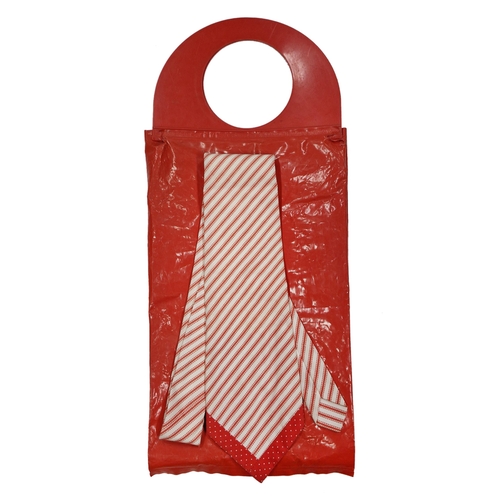 88 - Vintage 1960's Mary Quant red and white striped tie with original 'Quant Afoot' plastic bag