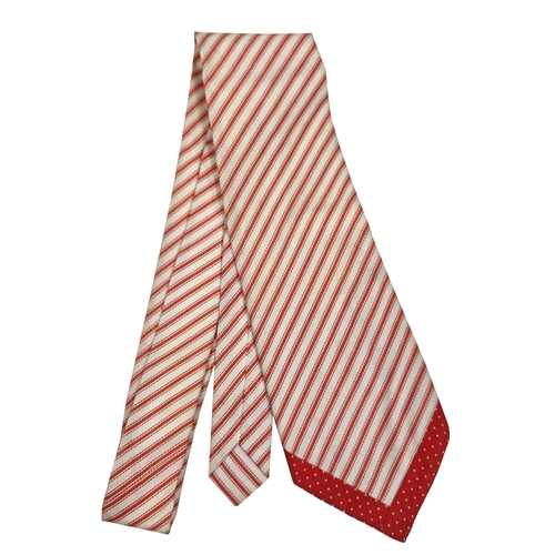 88 - Vintage 1960's Mary Quant red and white striped tie with original 'Quant Afoot' plastic bag