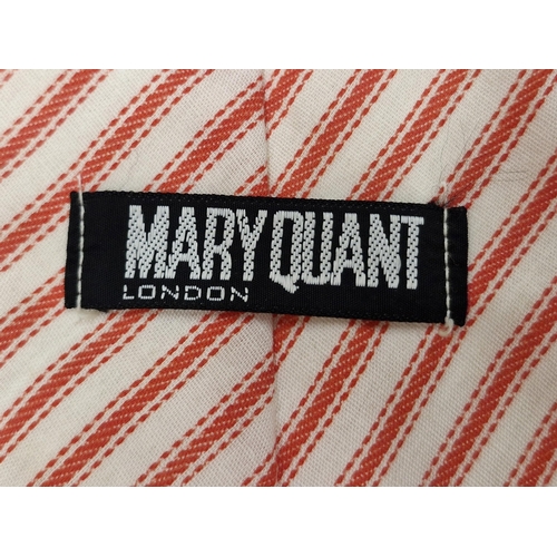 88 - Vintage 1960's Mary Quant red and white striped tie with original 'Quant Afoot' plastic bag