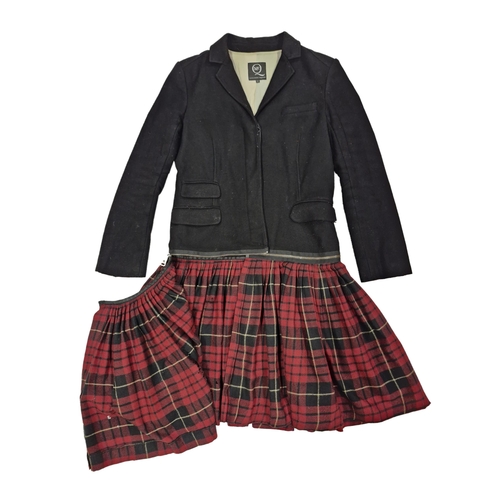 90 - Alexander McQueen black jacket and tartan skirt one piece, moth damage to skirt