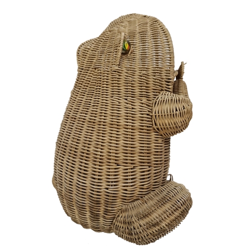 1162 - Mid-Century wicker frog design paper waste basket by Oliver Cajun having a marble eye finish, H 45cm