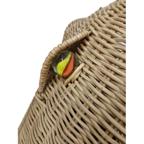 1162 - Mid-Century wicker frog design paper waste basket by Oliver Cajun having a marble eye finish, H 45cm