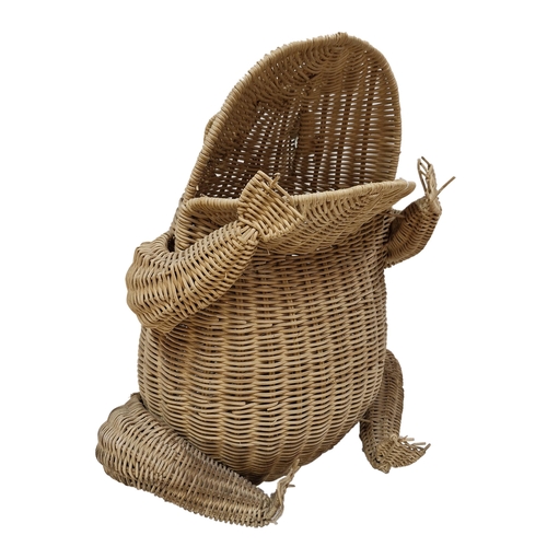 1162 - Mid-Century wicker frog design paper waste basket by Oliver Cajun having a marble eye finish, H 45cm