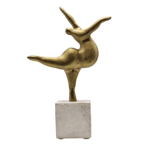 1372 - Abstract dancing figure sculpture atop plinth marble base, H 32cm