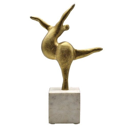 1372 - Abstract dancing figure sculpture atop plinth marble base, H 32cm